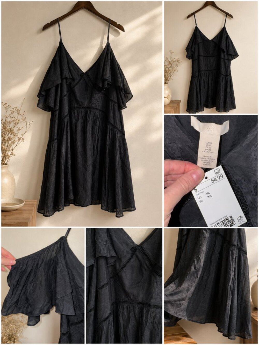 H&M Black Ruffle Mini Dress – Size XL